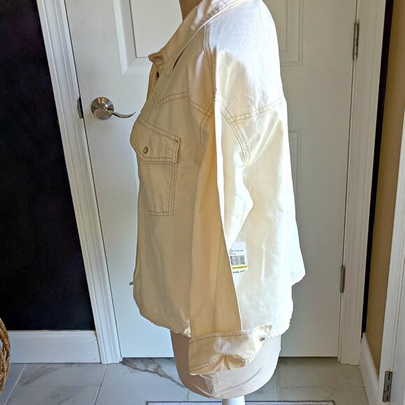 NWT! IVORY Snap UP DENIM Shacket BLOUSE By KENSIE - Picture 3 of 5